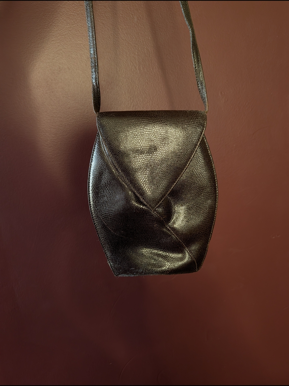 RODO Real Lizard Skin Made In Italy Vintage Origami Shoulder Crossbody Bag